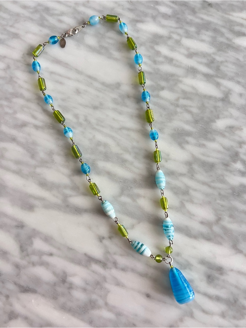 Blue and Green Glass Bead Pendant Necklace - Women Jewelry